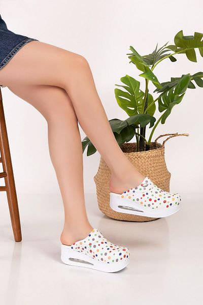Nur Ortopedi Women's Colorful Polka Dot Patterned Closed Airmax Sabo 900 Cook Kitchen Doctor Nurse Hospital Slippers