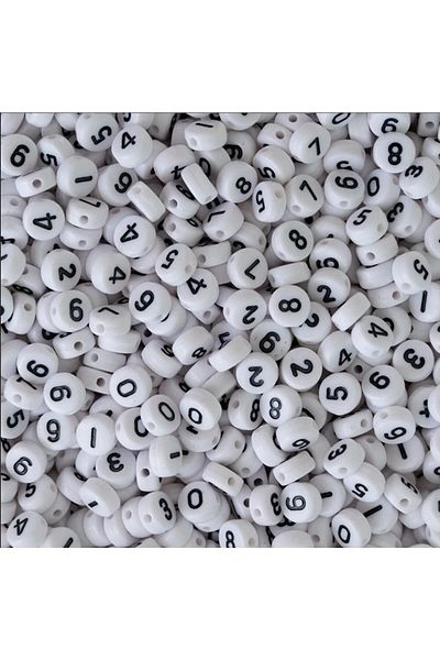 Hobimos 25gr Number, Number Beads, 4x7mm Black Flat Number Beads on White Background (25gr,~ 160pcs)
