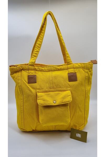 MATS ÇANTA Mats Kanvas Kot Kumaş Çift Askılı El Ve Omuz Çantası Sarı Renk