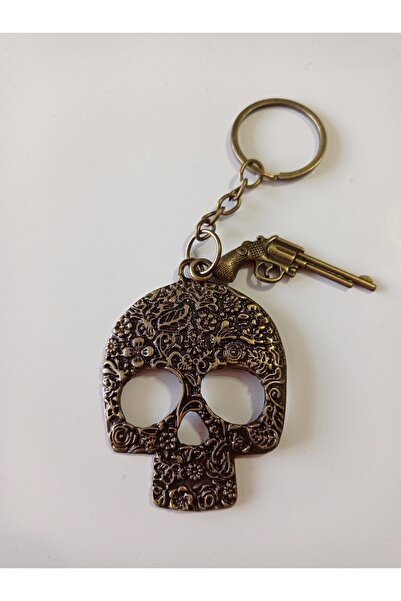 PİRAMİGO جمجمة السكر ومسدس - صندوق سلسلة مفاتيح برونزي