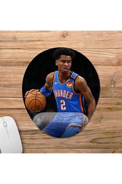 Pixxa Shai Gilgeous-alexander - Oklahoma City Thunder - نموذج لوحة ماوس مع دعم المعصم من الدوري الاميركي للمحترفين - 3 بيضاوي
