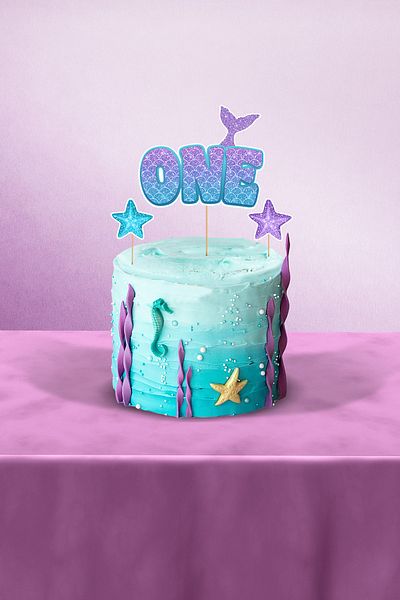 Hey Parti Στολίδι για τούρτα με θέμα Γοργόνα One 3 τεμαχίων 1 έτους