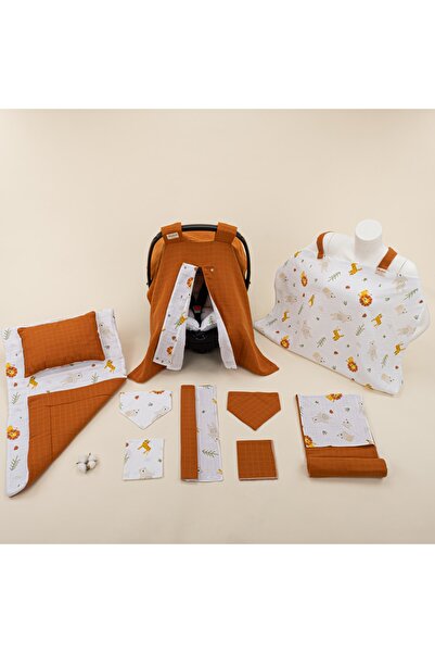 Yunikobaby 11 Parça Set- Kiremit Müslin - Aslan Puset Örtüsü Ve Minderi,batta...