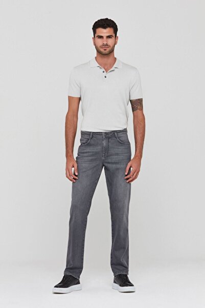Pantamo Jeans Pantamo Orta Tonlarda Eskitilmiş Gri Regular Straıght Men's Jeans