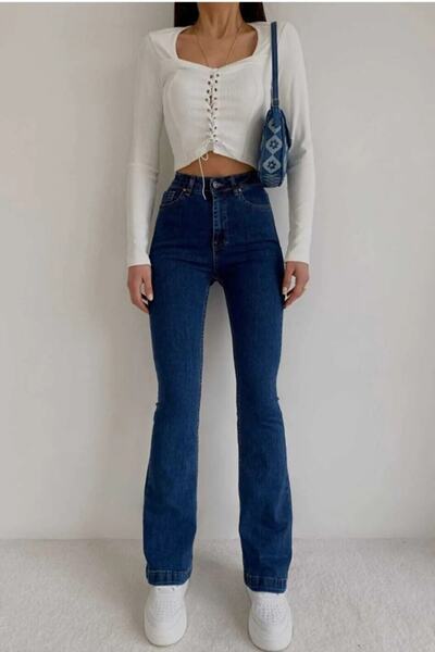 MAKRAS EXCLUSIVE Sera Navy Blue Toparlayıcı Ispanyol Power Likra Kot Pantolon