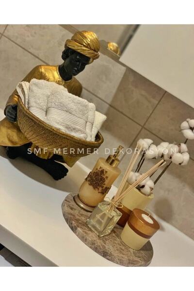 Sümeyra Marble Art Emparador Mermer Sunum Tepsisi Supla Mermer Tabak