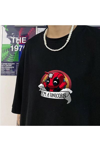 Touz Μπλουζάκι Unisex Oversize με μοτίβο μαύρου μονόκερου