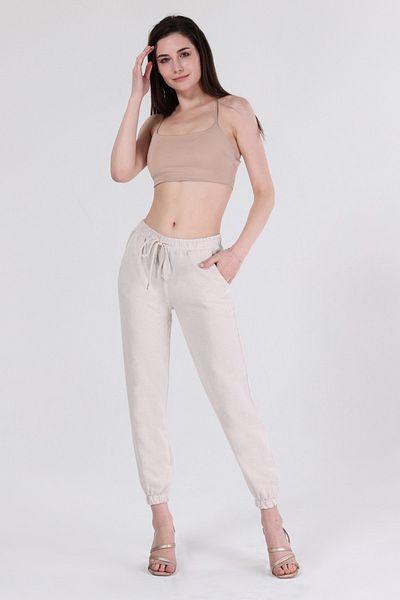MD trend Women's Stone Waist Lace-up Elastic Leg Linen Trousers
