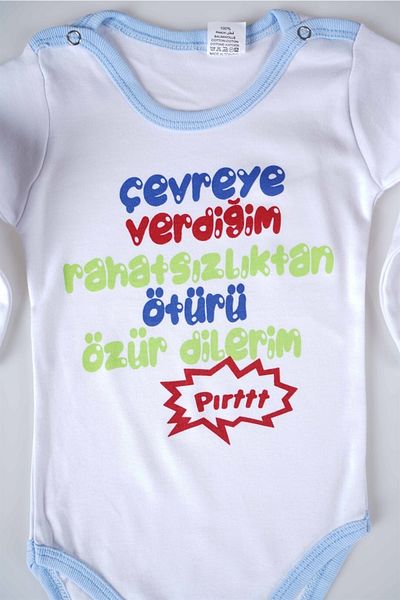 MİNİKO KİDS New Season Baby Kids Long Sleeve Cotton Bady Bodysuit with the Text I Give to the Environment