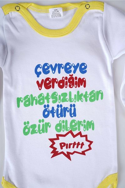 MİNİKO KİDS New Season Baby Kids Long Sleeve Cotton Bady Bodysuit with the Text I Give to the Environment