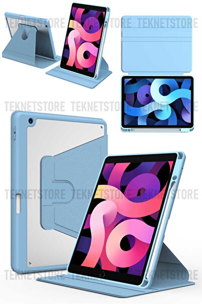 TEKNETSTORE Apple Ipad 10.2 8. Ve 9. Nesil 2020/2021 Kılıf Kalemlikli 360 Dönebilen Standlı Şeffaf Tablet Kılıfı