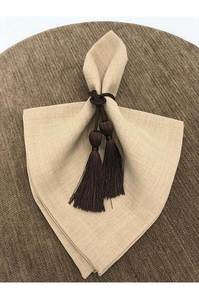 KATMERTEKS 8 Pieces Brown Napkin Ring with Tassel Tie Model