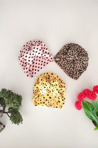 dubi baby Baby Girl Colorful Patterned 3-Piece Bonnet Set