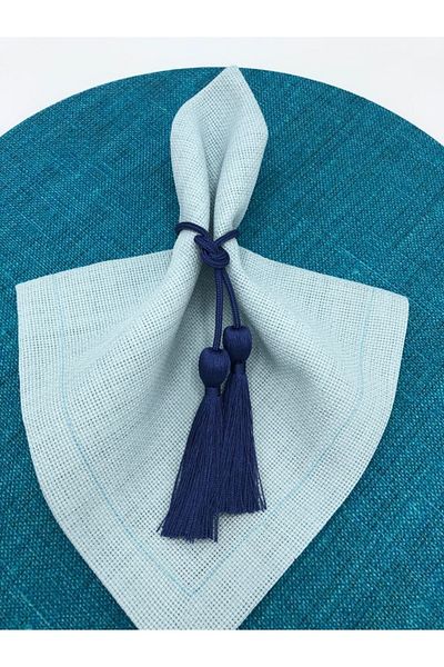 KATMERTEKS 12 Pieces Navy Blue Napkin Ring with Tassel Tie Model