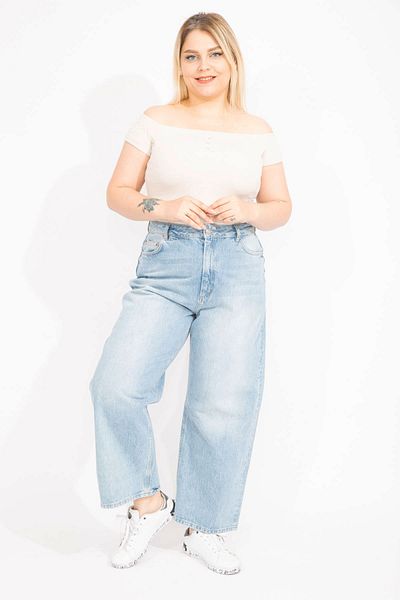 Şans Plus Size Pants - Blue - Wide leg
