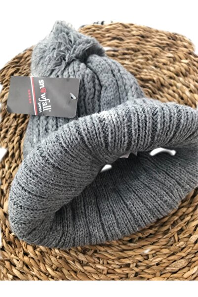 BTL STORE Жіноча шапка з одним помпоном - з флісовою підкладкою - сіра