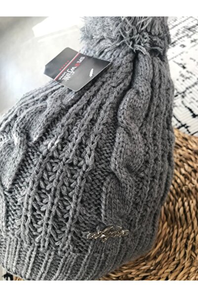 BTL STORE Жіноча шапка з одним помпоном - з флісовою підкладкою - сіра