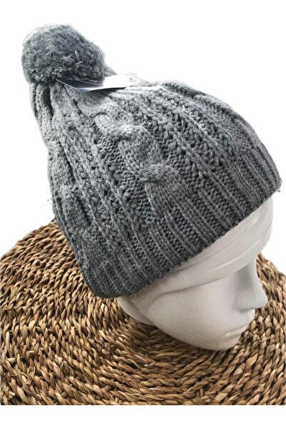 BTL STORE Жіноча шапка з одним помпоном - з флісовою підкладкою - сіра
