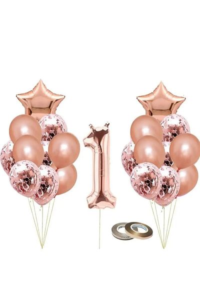 Mini Parti Mini Party Store 1 Year Old Balloon Set Rose Gold