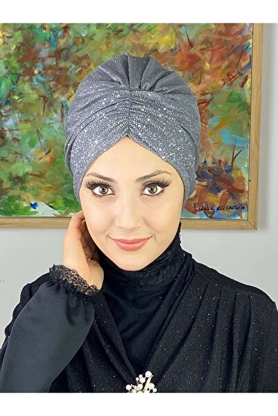 BUTİKAMBAR Sultan Model Gri Simli Büzgülü Dış Bone