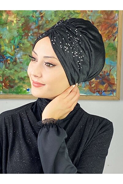 BUTİKAMBAR Sultan Model Siyah Simli Büzgülü Dış Bone