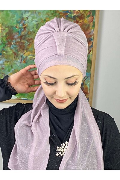 BUTİKAMBAR Hürrem Açık Lila Tek Biritli Simli Atkılı Bone