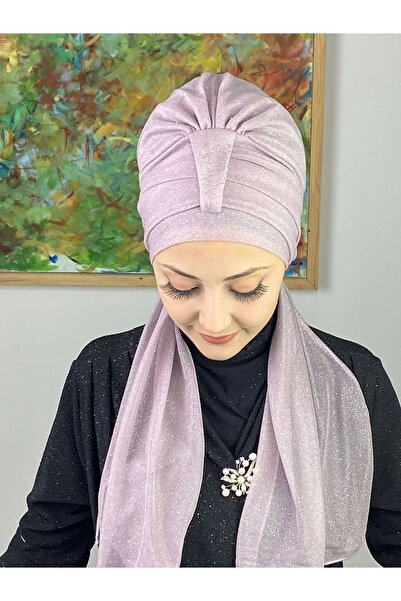 BUTİKAMBAR Hürrem Açık Lila Tek Biritli Simli Atkılı Bone