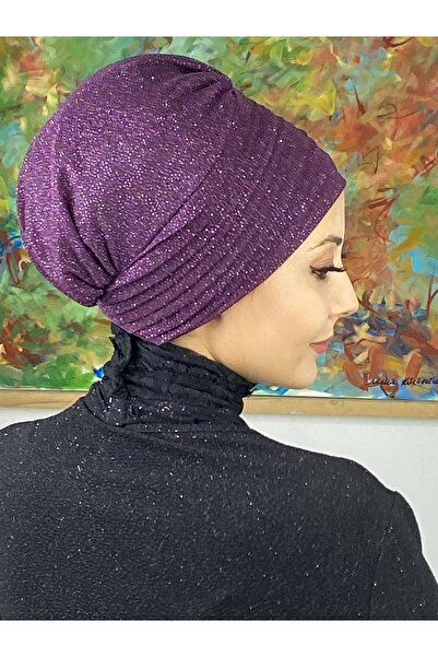 BUTİKAMBAR Saray Model Mor Simli Yan Drapeli Dış Bone