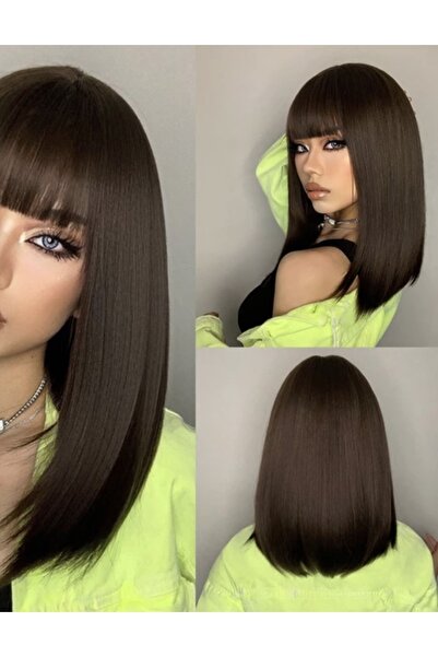 Makromehome Luxury Orta Boy Fiber Sentetik Doğal Siyah Perçemli Peruk