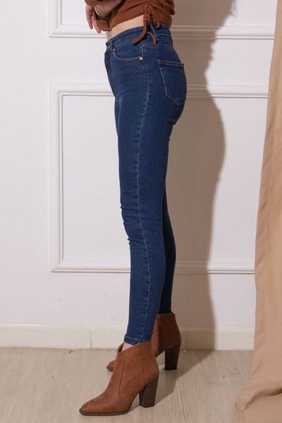Livik Kami Albastru închis cu talie înaltă Lycra Slim Fit Jean Pantaloni Gatherer