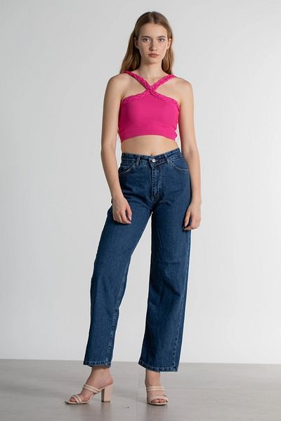 Trn JNS Pati X Anii '90 Deep Blue Palazzo Jean Femei Power Lycra Femei Talie Înaltă