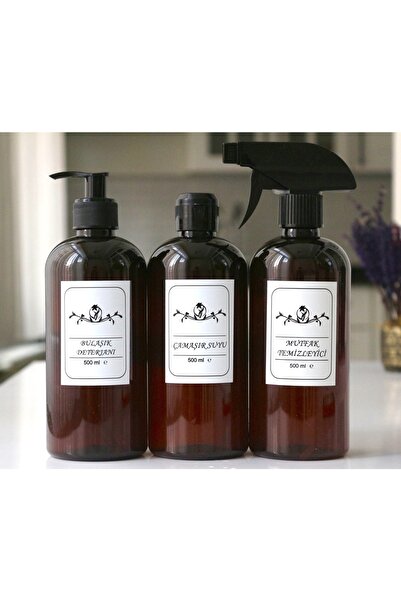 Dem Home Amber Cam Görünümlü Plastik 3’lü Şişe Seti Çamaşır Suyu-bulaşık Dete...