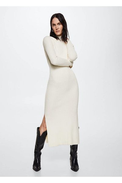 MANGO Woman Perkins Collar Ribbed Dress