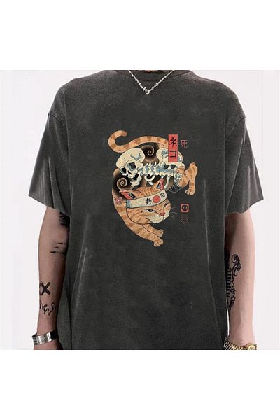 Touz Μπλουζάκι Hakatumoda Washed Skeleton Cat Unisex Vintage