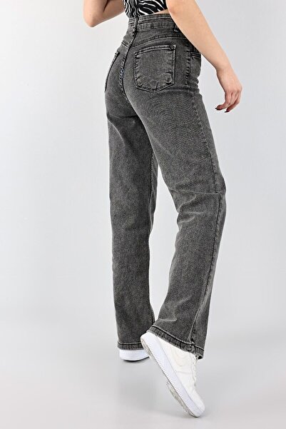 DRC trend Pantaloni de damă Macha, din lycra afumată, cu picioare largi, blugi largi, cu picioare late, antracit