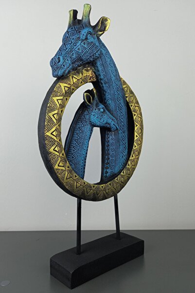 Euro Decora Dekoratif Zürafa Ve Yavrusu Büst Heykel Obje Biblo Hediyelik Eşya Süs Eşyası 42 X 25 Cm