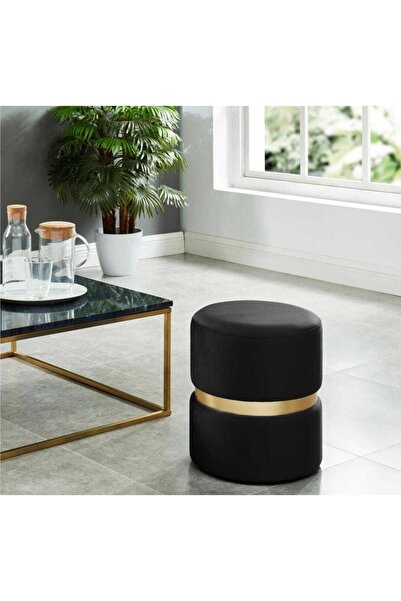 elissa home Prada Puf - Siyah Spor Dikişli Gold Detaylı Silinebilir Kadife Ku...