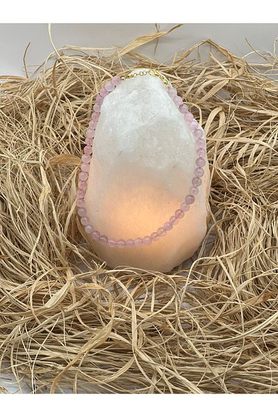 Hobimos 100% Natural Stone Necklace 8mm Pink Quartz Stone