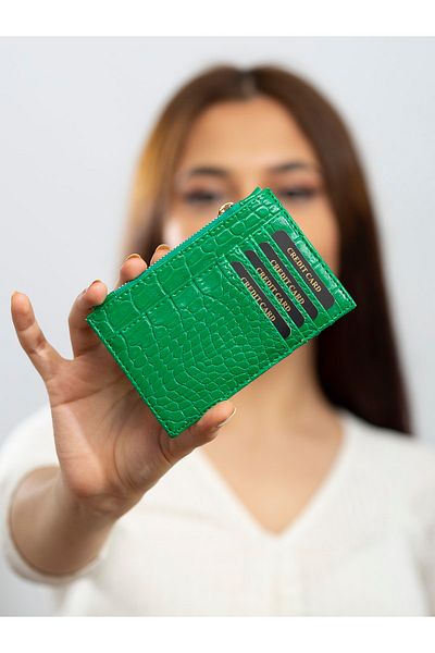 The Noir Leather Green Women's Card Holder Wallet with Paris Zipper