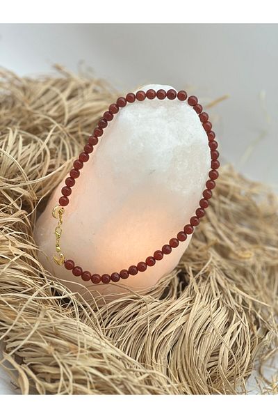 Hobimos Natural Stone Necklace 8 mm Red Agate Stone
