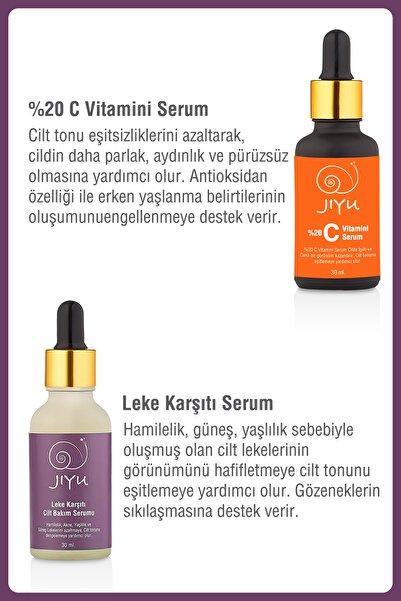JIYU 2'li Cilt Bakım Serum Seti C Vitamini Aydınlatıcı Serum + Leke Karşıtı Arbutin Serum 2x30 Ml.