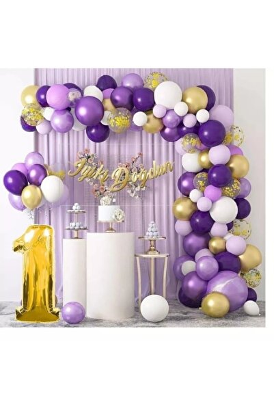 Bkmc Set de lanțuri de baloane macaron violet pentru 1 an, decorare cu baloan...