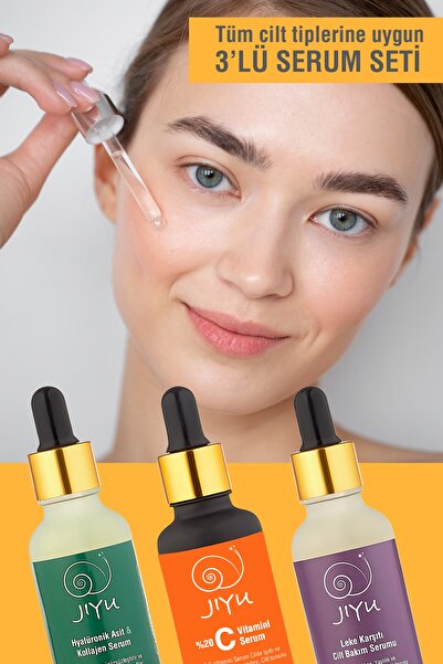 JIYU 3'lü Cilt Serum Seti (hyalüronik Asit & Kolajen Serum + %20 Cvitamini + Leke Karşıtı Serum) 3x30 Ml.
