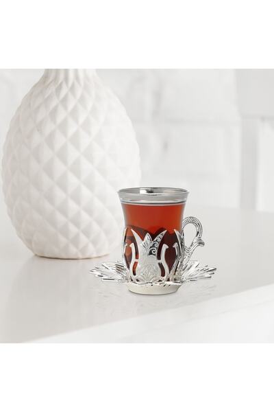 Elen Hediyelik طقم شاي Ahsen مطلي بالمعدن فضي