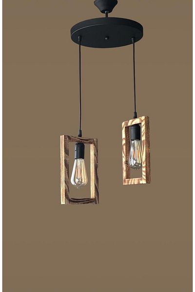 ONUR AVİZE Nora 2-piece Black Wooden Pendant Lamp - Retro Antique