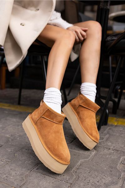 ANGELİNA JONES Alba Γυναικείες Μπότες W Classic Tan Real Suede Ultra Mini Platform