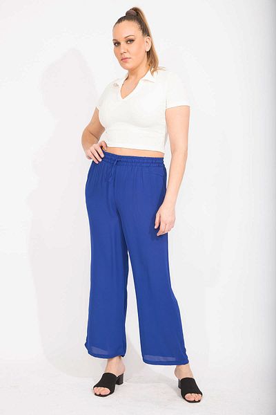 Şans Damen-Hose in großen Größen aus Saks-Krepp-Chiffon-Stoff, ungefüttert, mit elastischem Bund, 65n35555