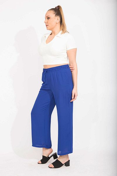 Şans Damen-Hose in großen Größen aus Saks-Krepp-Chiffon-Stoff, ungefüttert, mit elastischem Bund, 65n35555