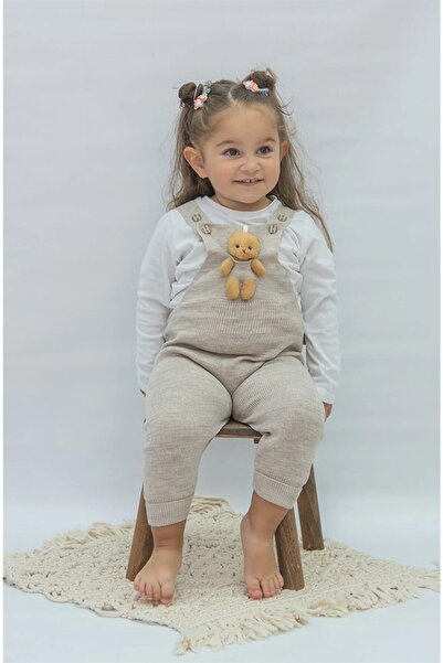 MİNİKO KİDS Teddy Bear Detailed Buttoned Adjustable Strap Knitwear Salopet Dress