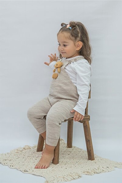MİNİKO KİDS Teddy Bear Detailed Buttoned Adjustable Strap Knitwear Salopet Dress